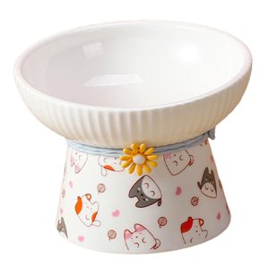 Ioensy - Comedero De Porcelana Para Mascotas, Plato Elevado Para Gatos, Pie Alto, Cuenco Para Perros Y Gatos Sin Derrames, Patrón Inclinado