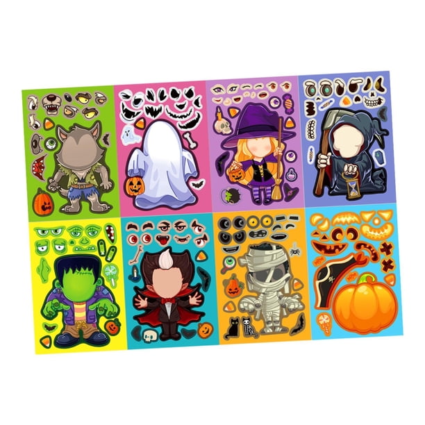 Pegatinas de Halloween para niños, regalos decorativos, reutilizables, impermeables para niños y niñas, pegatinas de personajes de Halloween, crea una