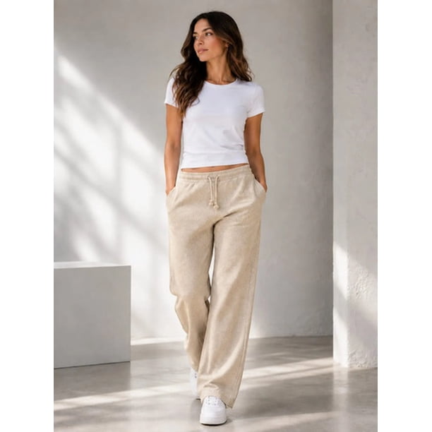Pantalon De Buzo Recto 100 Algodon Estampar 240g Ajustable Beige Liso Xxs