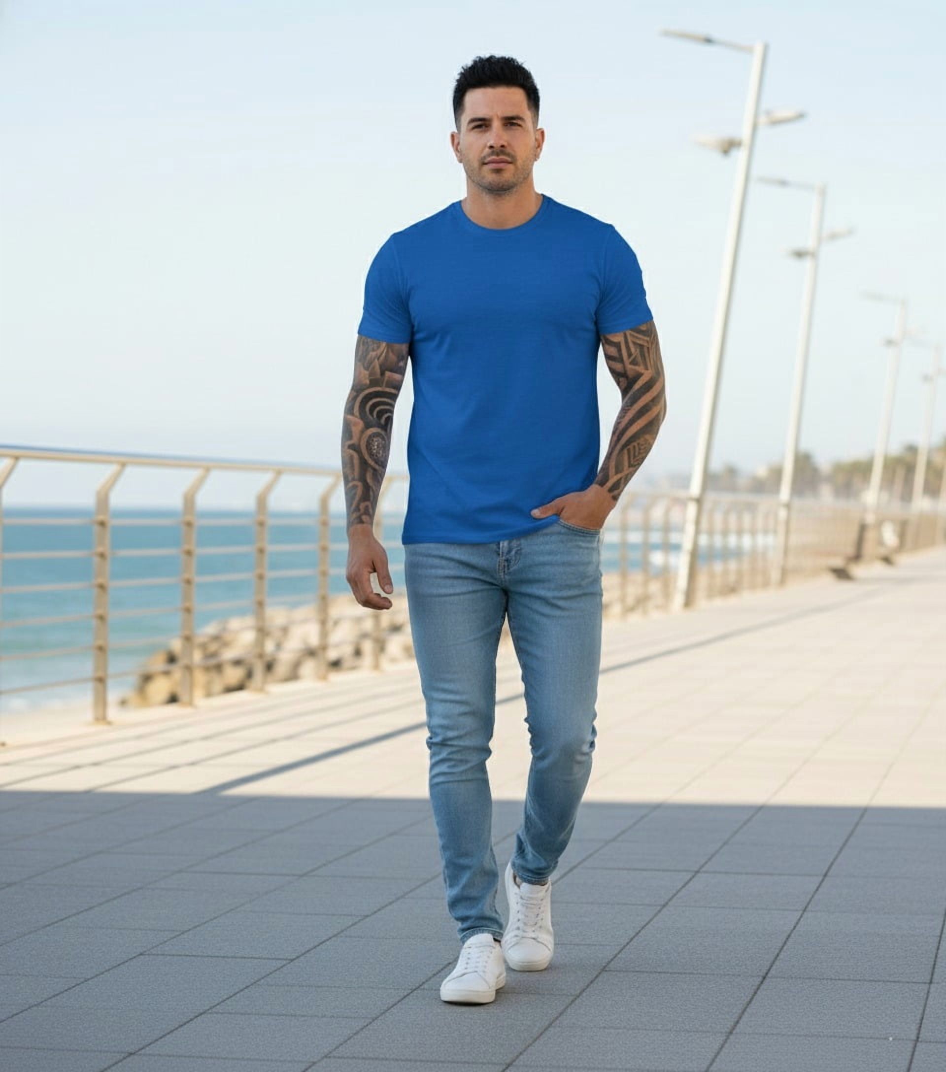 T-World - Polera 100 % Algodón Manga Corta Básica 170 Grs. Azulino