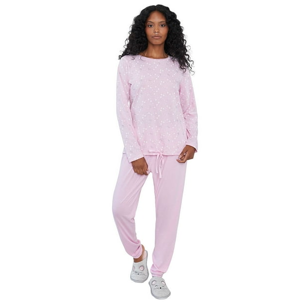 Pijama Mujer Aplicación Palo Rosa Corona