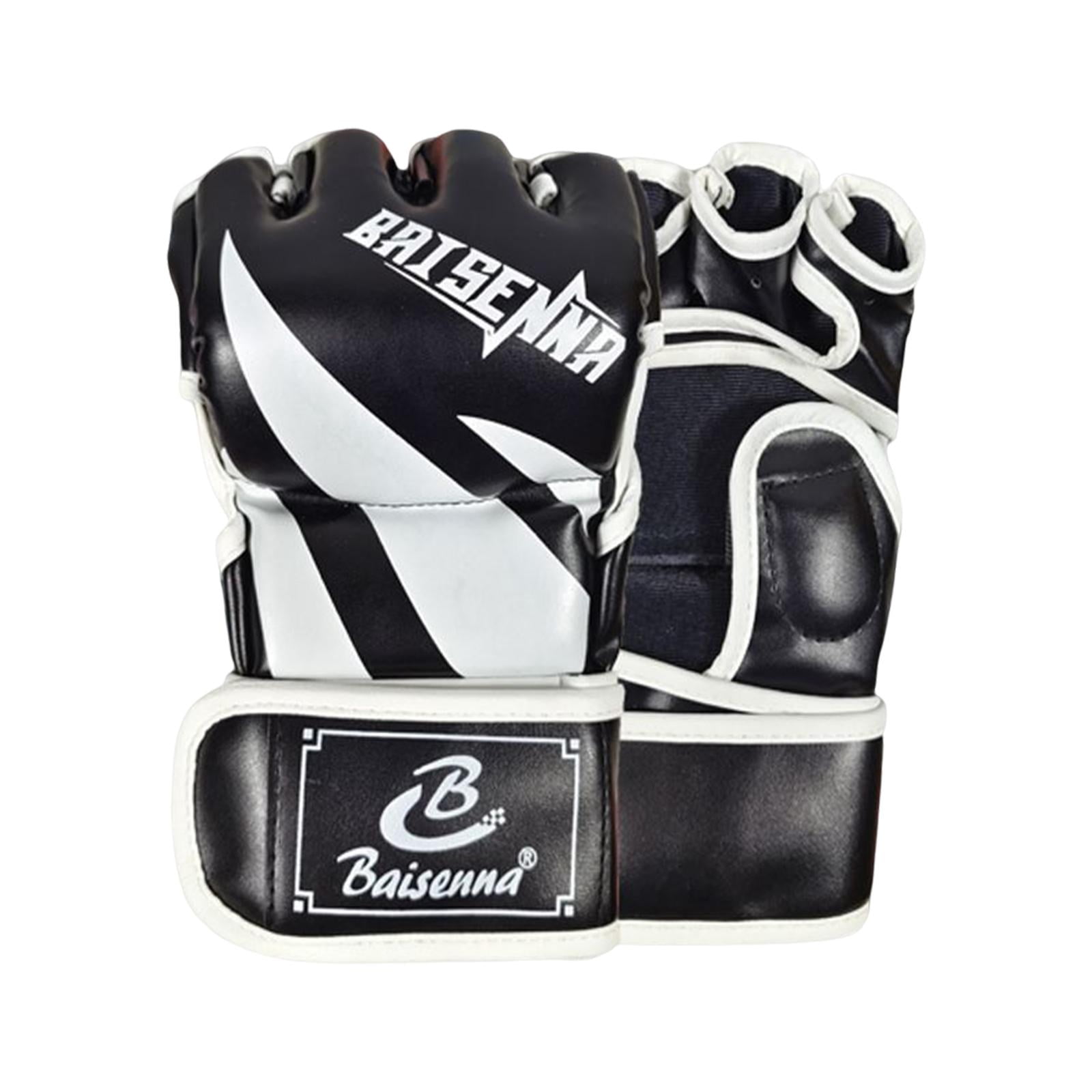 Magideal - Guantes De Mma Medio Karate Guantes De Lucha Saco De Arena Equipo De Protección Adultos Ligeros Taekwondo Envolturas Para Manos Guantes De Boxeo , Blanco Negro