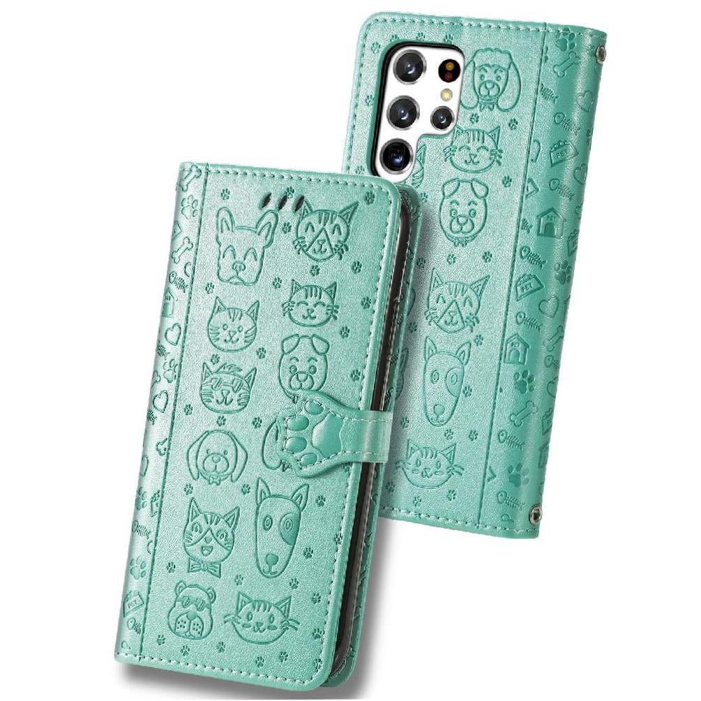 Funda Cartera Foxdock Para Samsung Galaxy S22 Ultra , Flip Pu Con Relieve De Gatos Y Perros, Tarjetero Y Soporte