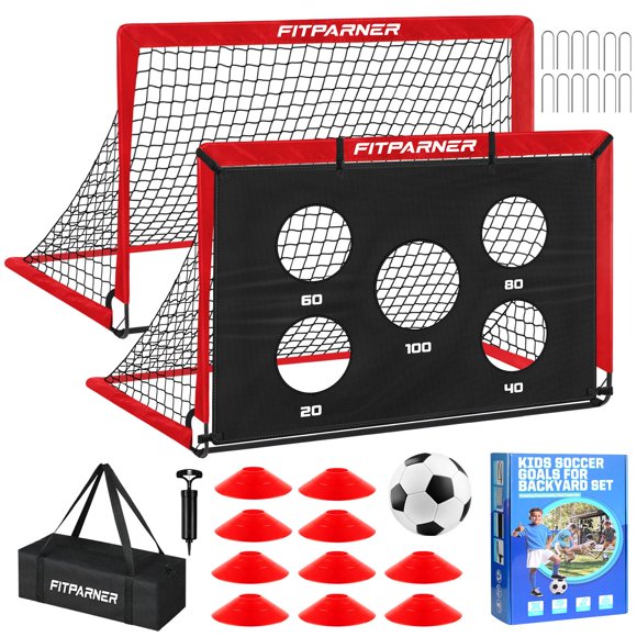 Portería de fútbol infantil FITPARNER, 122 x 91 cm, red con objetivo y conos