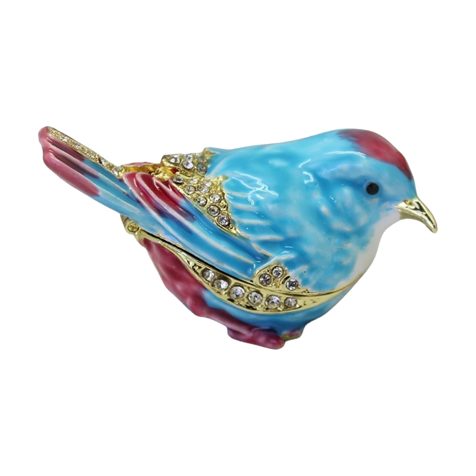 Magideal - Caja De Baratija De Pájaro, Soporte Para Anillos, Diamantes De Imitación, Decoración Decorativa De Pascua, Joyero Con Bisagras Esmaltadas, Organizador Azul