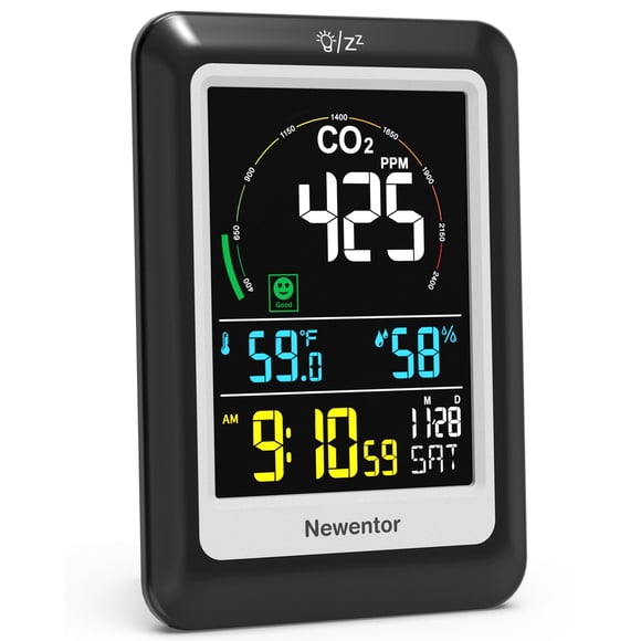 Medidores de calidad del aire interior Newentor con monitor de CO2, color negro