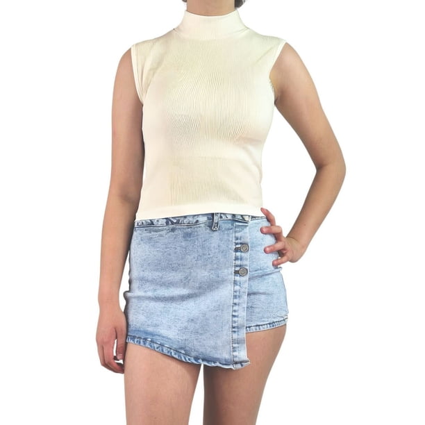 Top Acanalado Mujer Polera Sin Manga Cuello Alto Fashion 1001