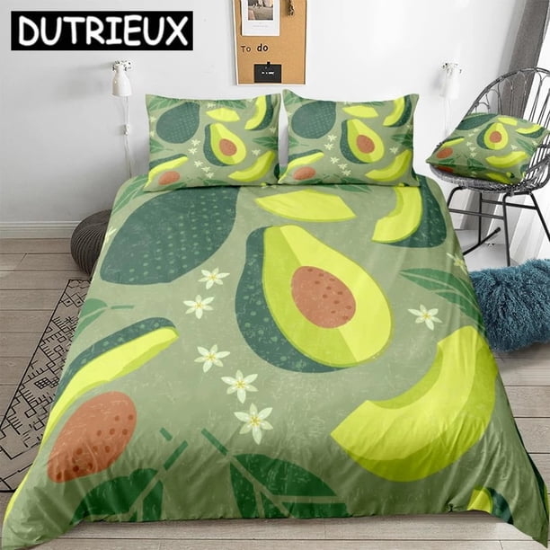 Avocado Bedding Set Fruits Duvet Cover SetAvocado Bedclothes Boys Girls Home Textile Green Bed Set Microfiber Bed Linen