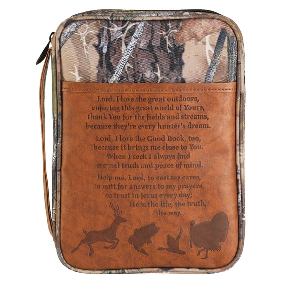 Cubierta de la Biblia Dicksons Camo Hunters Prayer, marrón, letra grande