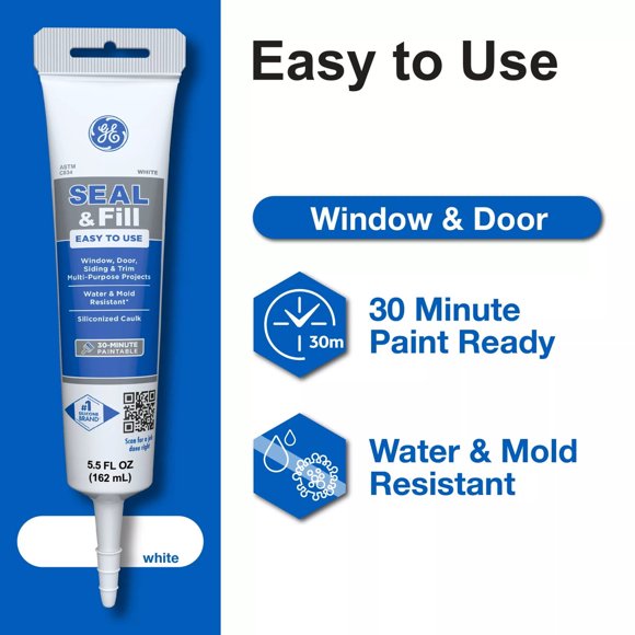 Sellador GE Seal and Fill 162 ml blanco, secado en 30 min para ventanas