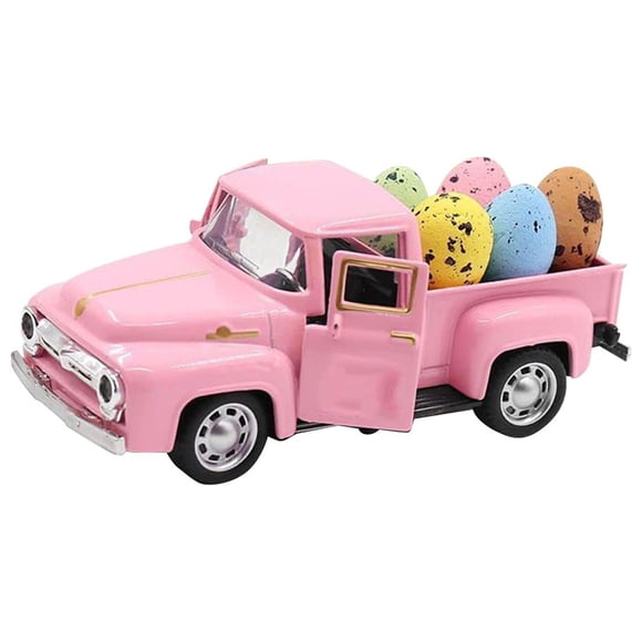 Camión de Pascua de metal con adorno de huevos Accesorios de fondo colorido Coche de granja Robusto para la celebración de primavera y verano Ventana