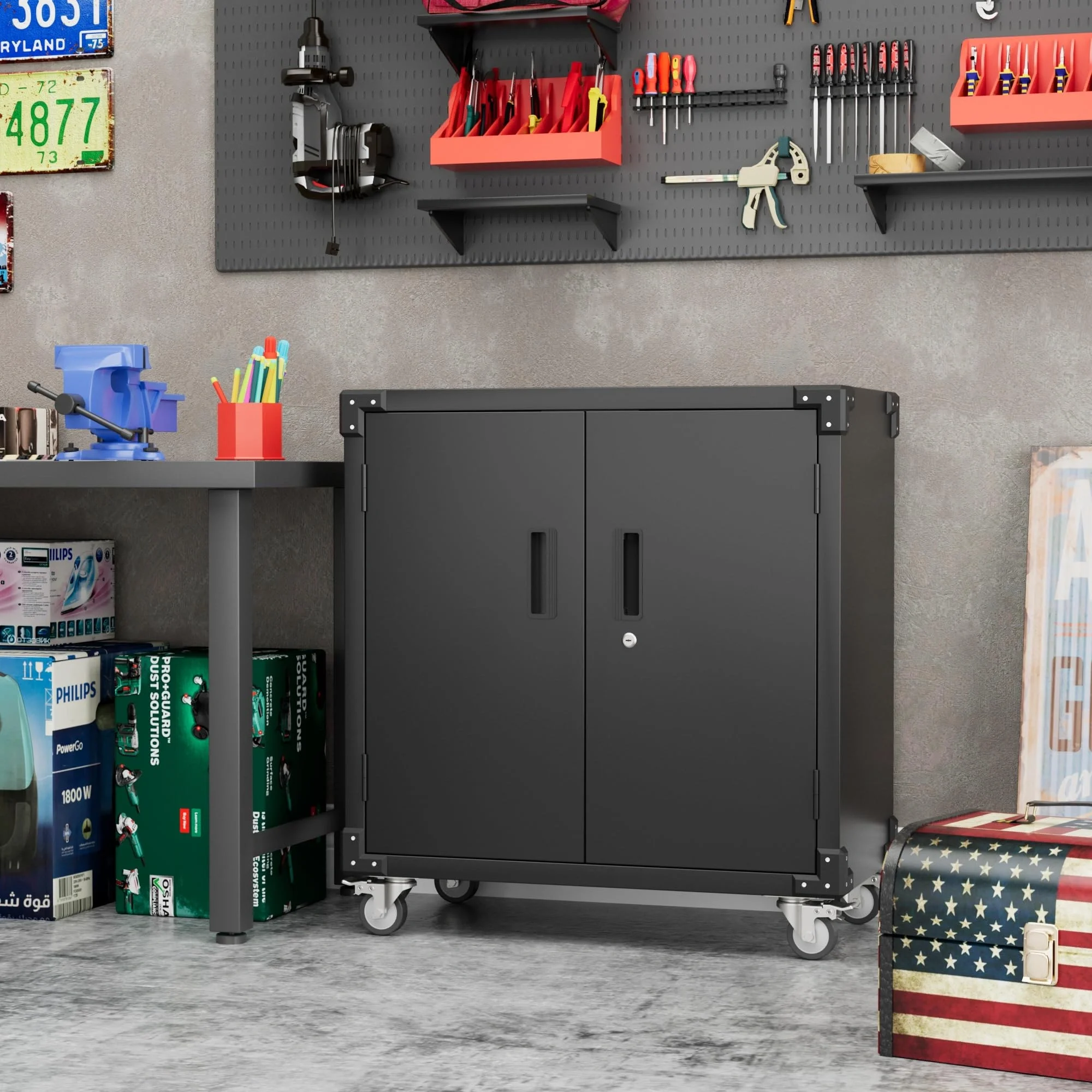 Recilock - Gabinete Metálico De Herramientas 2 Puertas Con Ruedas - Black Premium Tc-12