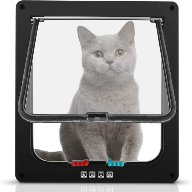 Puerta para gatos con cierre magnético de 4 vías para perros grandes, 23,5 x 25 x 5,4 cm, fácil de instalar con marco telescópico.