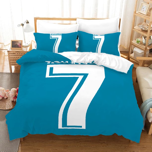 v504 Bed Sheets CR Pillow Cases King Size Bedding Set Bedroom Single Double Bed King Size Duvet Cover Quilt Cover With Zipper Closure Ronaldo 3-Piece Bedding Set (1 Duvet Cover + 2 Pillow Shams) Bed S