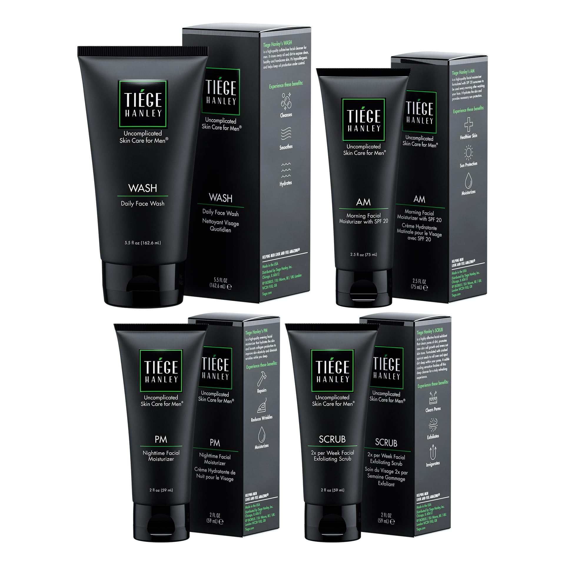 Set De Cuidado De La Piel Tiege Hanley Para 90 Días Con Limpiador Facial, Exfoliante E Hidratante