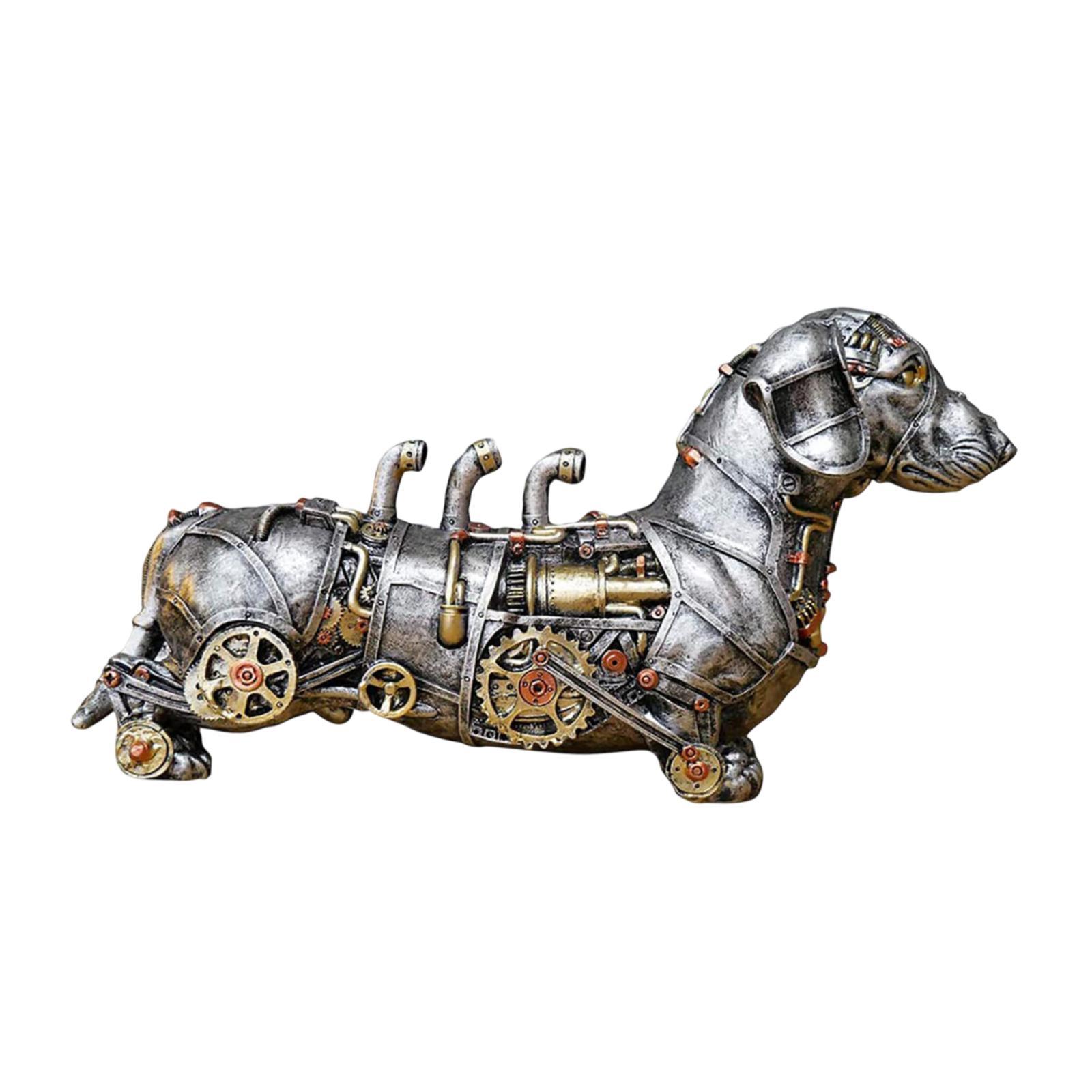 Magideal - Estatua Mecánica Punk Decoración De Animal Escultura De Resina Figura Dragón Steampunk Artística Industrial Adecuada Para Regalos Decoración De Escritorio Oficina Salón Entrada Perro