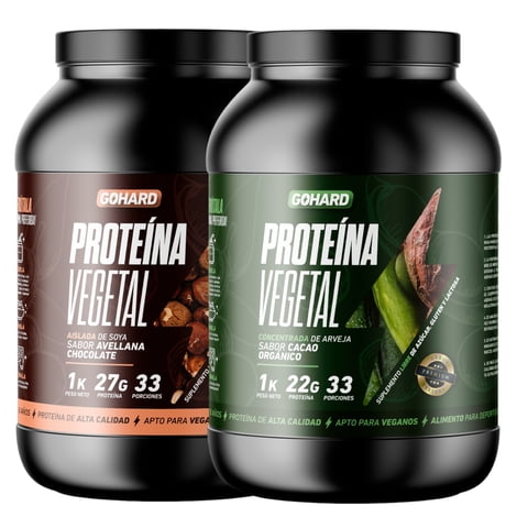 Gohard - Pack Proteinas Vegetales 2Kg En Total 66Sv Chocolate Avellana - Arveja