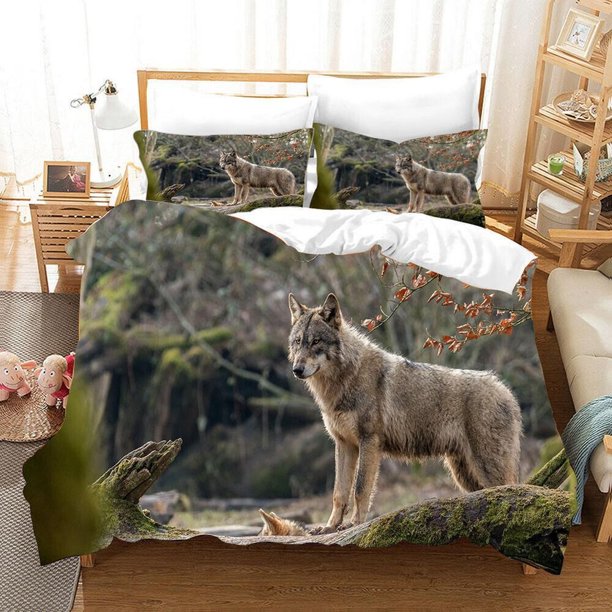 Wolf Autumn Wildlife Quilt Duvet Cover Set Bedclothes Doona Cover Bedding Double3-Piece Bedding Set