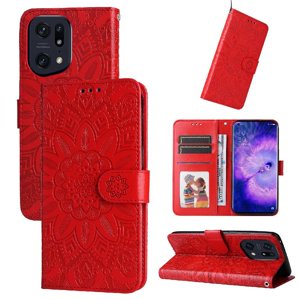 Funda Tipo Cartera Foxdock Para Oppo Find X5 , Diseño Girasol En Relieve, Cuero Pu, Cierre Magnético, Soporte Y Tarjetero