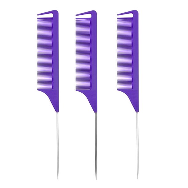 Peines de cola de rata: Juego de 3 peines de cola de rata, peine de acero largo para cardar, peines para peluquería, peines de cola de metal, peines de raya para mujeres.