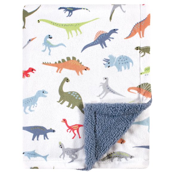 Manta Hudson Baby de peluche con visones y dinosaurios sherpas, 76 x 102 cm