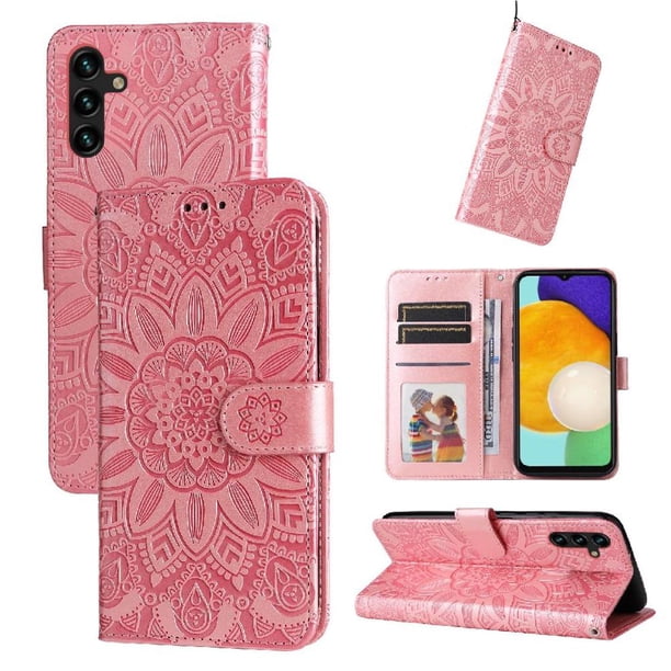 Funda tipo cartera FOXDOCK para Samsung Galaxy A13 5G , diseño girasol en relieve, cuero PU, cierre magnético, soporte y tarjetero