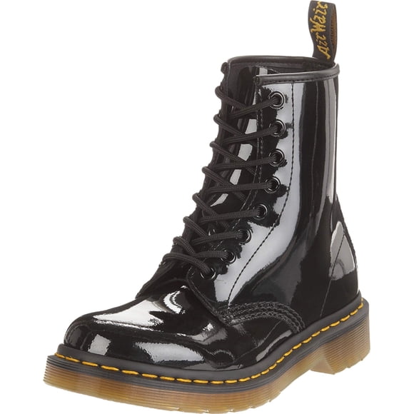 Bota de moda Dr. Martens 1460 de charol para mujer, color negro