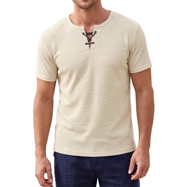 INSPIRE CHIC Camiseta de Hombre de Waffle de Manga Corta Ligera para Verano Talla L Beige