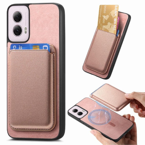 Funda de Cuero Magnética con Tarjetero para Motorola Moto G Power 2024 Cubierta Delgada Rosa