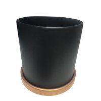 Decogreen - Maceta Cilindro Grafito Con Plato Dorado M