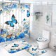 thumbnail image 1 of Juego de cortinas de ducha Ikfashoni con forma de flor y mariposa azul, 4 unidades, 1 of 3