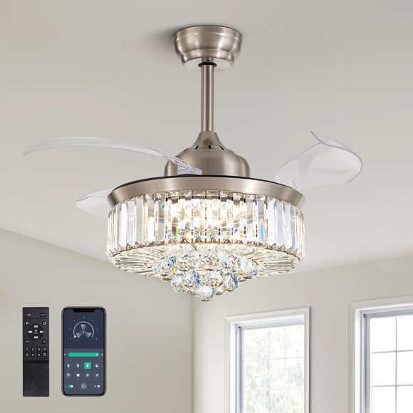 Ventilador de techo MOOONICHE 91 cm con cristal y control remoto LED