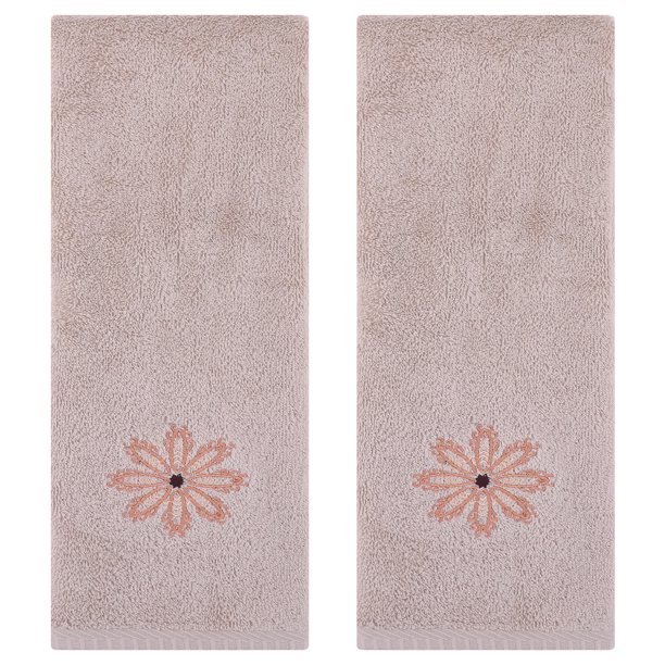 REGALWOVEN Juego de 2 Toallas de Mano Decorativas con Patrón Floral Bordado de Algodón Absorbente Suave para Baño Camel 13" x 30"