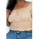 thumbnail image 3 of Top Liso de Punto Acanalado con Mangas Abullonadas Fruncidas Casuales en Talla Grande, 3 of 9