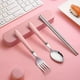 thumbnail image 2 of 3pcs/set, Metal Cutlery, Coffee Spoon, Salad Fork, Stainless Steel Coffee Spoon, Cute Chopsticks, Metal Salad Fork, Meal Chopsticks, Washable Dessert Spoon, Flatware, Tableware For Restaurant Home Par, 2 of 5