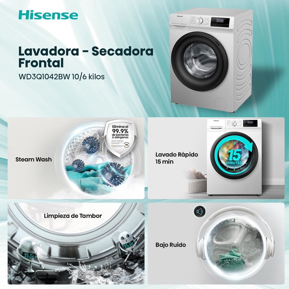 Hisense WD3Q1042BW 10/6 kg Blanco, foto 3
