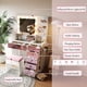 thumbnail image 3 of Vanity Desk with Glass Top and 11 Hollywood Bulbs, 3 Color Lighting Modes, Makeup Vanity with Pink Finish Drawers & Shelves, White Vanity Table with Stool for Bedroom, 3 of 3