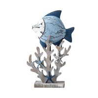Bothyi - Estatuilla De Madera Escultura De Mesa Decoraciones De Playa Náutica Estatuilla De Coral Pez