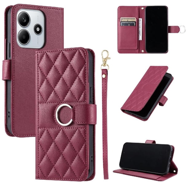 Funda Acolchada con Anilla y Correa para Xiaomi Poco M7 Pro 5G Slots para Tarjetas Rojo