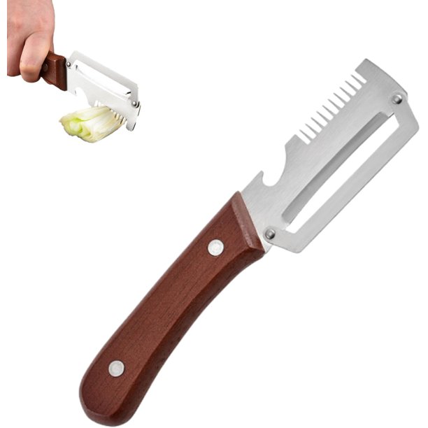 Pelador verduras cuchilla cero flexión mango madera abridor botellas integrado resistencia