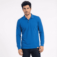 T-World - Polera Hombre Piqué Manga Larga Premium 60/40 Ideal Para Bordar Azulino