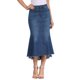 thumbnail image 1 of INSPIRE CHIC Falda Midi de Mezclilla Lavada con Cola de Pescado de Cintura Alta con Dobladillo Crudo Moda Casual con Bolsillos para Mujer Regreso a Clases S Azul Oscuro, 1 of 6