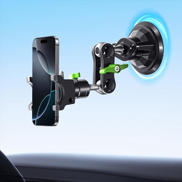 Soporte de teléfono para coche - Soporte metálico universal ultraduradero, con rotación de 360°, ventosa para parabrisas, para todos los smartphones, incluidos iPhone, Samsung y más.-Estándar