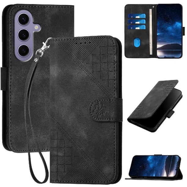 Funda Flip Premium Fibra de Carbono para Samsung Galaxy S24 con Soporte y Cierre Negro