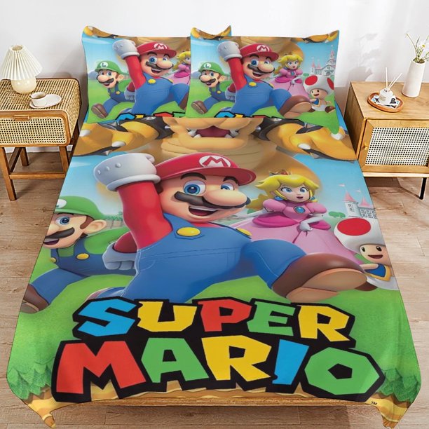 Super Mario Bed Duvet Cover Microfiber Bedding Sets 3D Printed Lightweight 3 Piece Comforter Sets for Kids Boys Girls