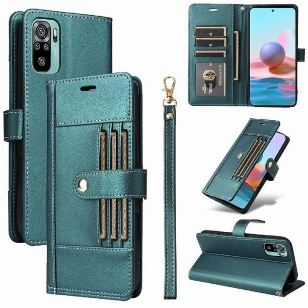 FOXDOCK Funda tipo Cartera para Xiaomi Redmi Note 10 4G – Cubierta de Cuero PU con Múltiples Ranuras, Bolsillo para Efectivo y Correa de Muñeca