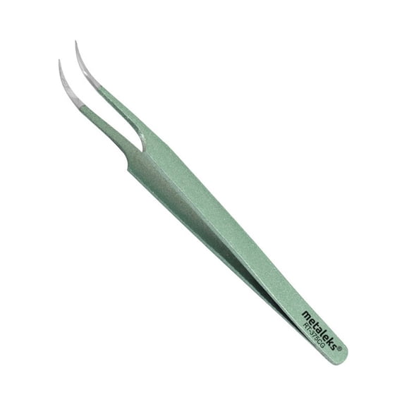 Pinza para extensiones de pestañas Metaleks de punta curva 12 cm acero inoxidable