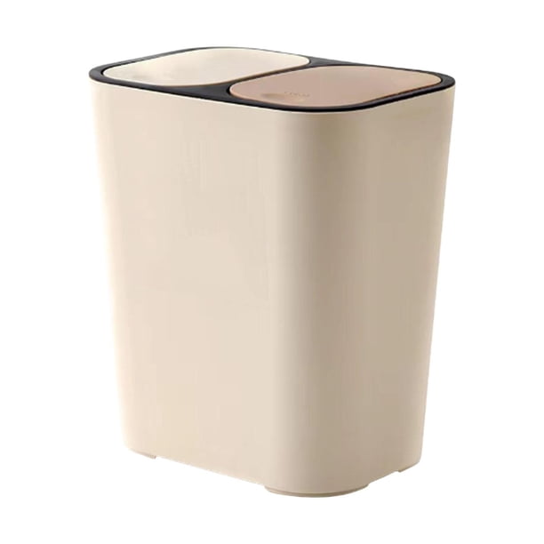 Separación Seca Y Húmeda Cubo de Basura Cubos de Basura Domésticos 2 Compartimentos Diseño Elegante Papelera de Oficina para Lavandería, Vehículos Rec beige