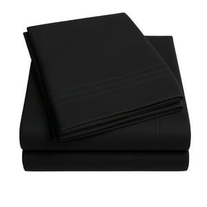 Juego De Sábana Negro 1800 Hilos Ultra Suave 1,5 Plazas Vincenzi