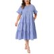 thumbnail image 1 of Vestidos de Pascua de cuadros para mujer de talla grande de Agnes Orinda, cuello redondo, manga corta acampanada, vestido maxi casual de verano en línea A con bolsillos, 2X azul oscuro, 1 of 5